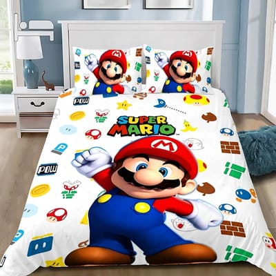 Spel Super M-Marios Dekbedovertrek Kussensloop Beddengoed Set Volwassen Jongen Meisje Slaapkamer Decoratie Kindercadeau Enkel Dubbel Grote Maat 150*200cm 3pcs