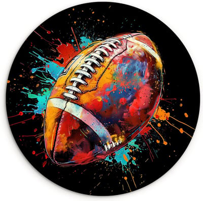 WallCircle® Wandcirkel 120x120 cm - Muurcirkel Graffiti - Sport - Rugby - American Football - Kinderkamer - Jongens - Muurdecoratie woonkamer - Wanddecoratie cirkel slaapkamer - Kamer decoratie accessoires - Ronde schilderijen binnen