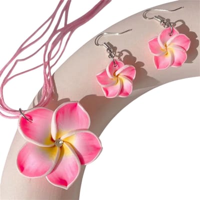 Bohemian Bloemen Sieradenset voor Dames – Boho Ketting en Oorbellen, Zomerse Bloemen Sieraden voor Strand en Feest - Roze