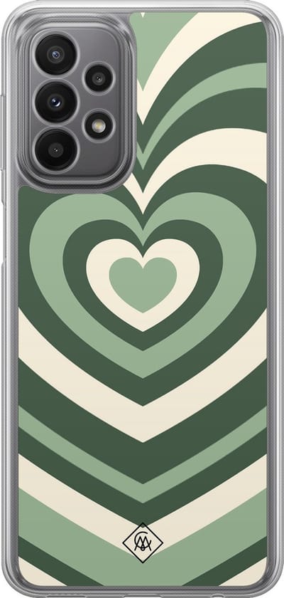 Casimoda® hoesje - Geschikt voor Samsung Galaxy A23 - Groen Hart Swirl - 2-in-1 case - Schokbestendig - Illustratie - Verhoogde randen - Groen, Transparant