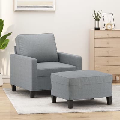 vidaXL - Fauteuil - met - voetenbank - 60 - cm - stof - lichtgrijs