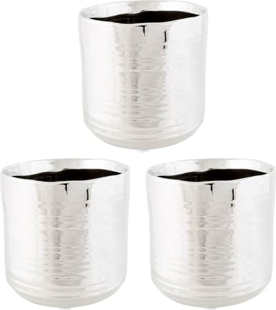 3x Zilveren ronde plantenpotten/bloempotten Cerchio 11 cm keramiek - Plantenpot/bloempot metallic zilver - Woonaccessoires