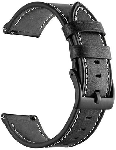 Leren bandje - geschikt voor Garmin Vivoactive 4 / Venu 4 (45mm) / Venu 3 / 2 / Forerunner 255 / Forerunner 265 / 570 (47mm) en Polar Vantage M / M2 / V3 / Grit X (Pro) - zwart