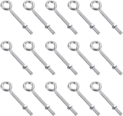 Dailygoods- Oogschroeven 15 Stuks - Heavy Duty - Schroefhaken - Zeskantmoeren - Verzinkt Koolstofstaal - Totale Lengte 69 mm