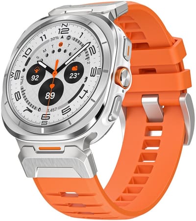 Luxe siliconen bandje - geschikt voor Samsung Galaxy Watch Ultra / Ultra 2025 47mm - premium fmk bandje met gesp - oranje wit