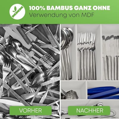Bestekbak van hoogwaardig bamboe - besteklade met 5 uitneembare verdelers - lade-inzet met anti-slip noppen - lengte 34-50 cm - wit Cutlery Organizer