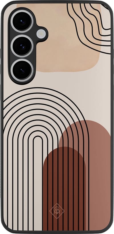Casimoda® hoesje - Geschikt voor Samsung Galaxy S24 FE - Warm Curves - Zwart TPU Backcover - Geometrisch patroon - Bruin/beige
