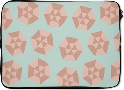 Laptophoes 13 inch - Zomer - Parasols - Lichtblauw - Laptop sleeve - Binnenmaat 32x22,5 cm - Zwarte achterkant