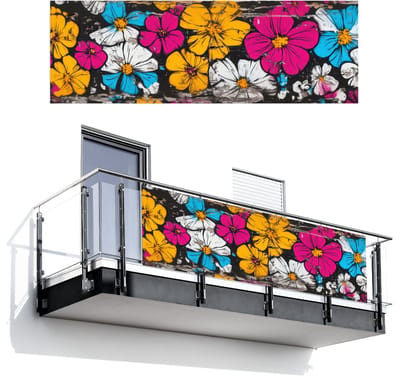 Balkonscherm 300x100 cm - Balkonposter Street Art - Bloemen - Mix - Balkon scherm decoratie - Balkonschermen - Balkondoek zonnescherm