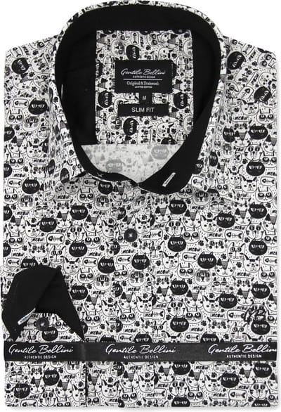 Heren Overhemd - Slim Fit - Black Cat Satijn - Wit - Maat M