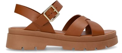 Manfield - Dames - Cognac leren sandalen - Maat 36