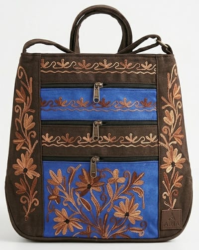 N3 Collecties Suede Geborduurde Handgemaakt Crossbody tas met Rits - Blauw/Grijs