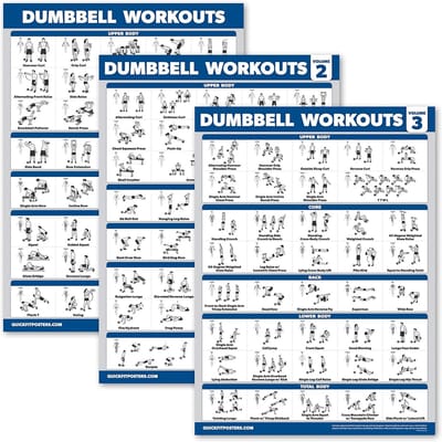 Dumbbell Workout Posters Set voor Thuisgym - Gelamineerd Oefenkaarten (18" x 24")