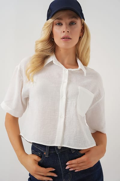 Textured Crop Shirt met Zak