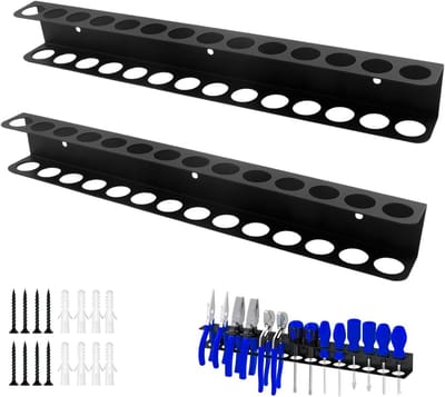 Muurbevestigde gereedschapshouder, 2 stuks, 40 cm, ideaal voor schroevendraaiers, tangen en handgereedschap, inclusief schroeven en expansiebuis, perfect voor garage en werkplaats