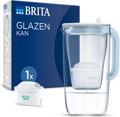 BRITA - Glass Jug Waterfilterkan - 2,5L - Blauw - Glazen waterkan - incl. 1 MAXTRA PRO Pure Performance filterpatroon