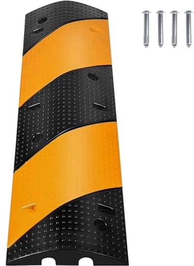 Modulaire Rubber Snelheidsdrempel voor Oprit en Parkeergarage - 2-Kanaals Kabelbeschermer (40x12x2.4 Inch)