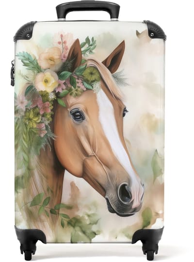 NoBoringSuitcases.com - Kinderkoffer - Paard - Bloemen - Natuur - Waterverf - Dieren - Past binnen 55x40x20 cm en 55x35x25 cm - Handbagage - Trolley op wieltjes - Reiskoffer met wielen - Rolkoffer - Kindertrolley meisje - Koffer kinderen