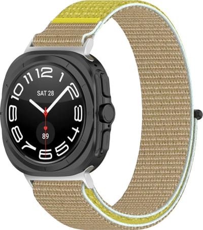 By Qubix - Compatible Samsung bandje - Nylon Sport loop bandje - Khaki / geel - Geschikt voor Samsung Galaxy Watch Ultra / Ultra 2 - 47mm