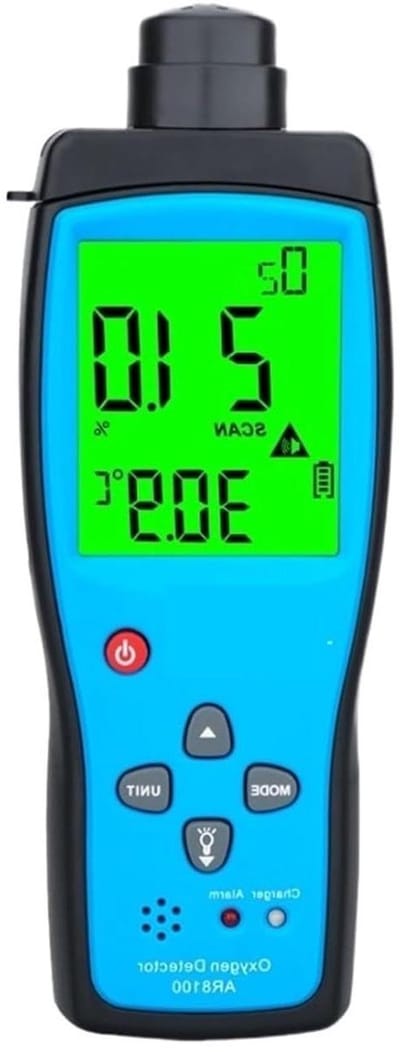 Zuurstofmeter - Luchtkwaliteitsmeter - Veilige Lucht Meten - Temperatuurweergave - 0-25% O2 - Zwart Blauw
