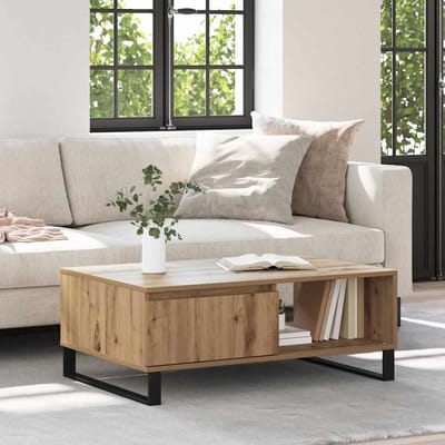 vidaXL - Salontafel - Artisan - Eiken - 90 - x - 60 - x - 35 - cm - Bewerkt - hout