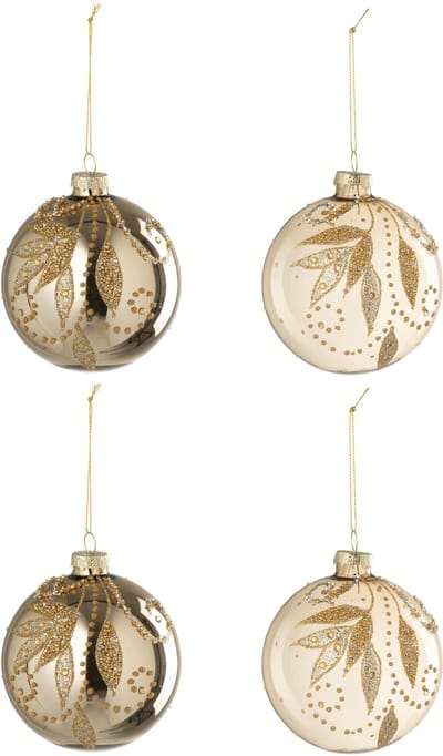 J-Line kerstbal + Stippen - glas - goud - doos van 4