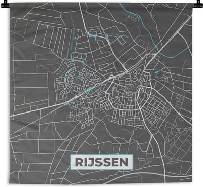 Wandkleed - Wanddoek - Stadskaart - Rijssen - Grijs - Blauw - 180x180 cm - Wandtapijt - Plattegrond