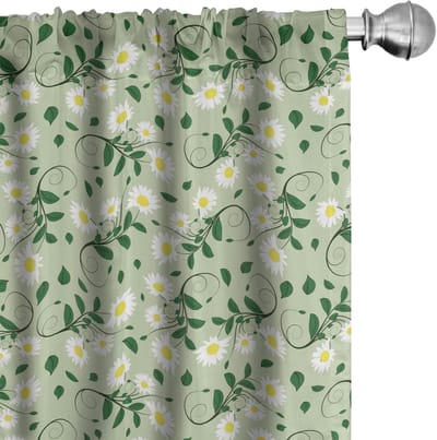ABAKUHAUS – Voorhangset 2x75x225 cm – Mikrofaser, Groen Bloemenbladprint