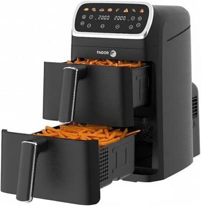 Heteluchtfriteuse Dubbele Mand - Airfryer Keukenapparaat - Gezond Koken - Dubbele Capaciteit 8L - 30x46x48cm - Zwart