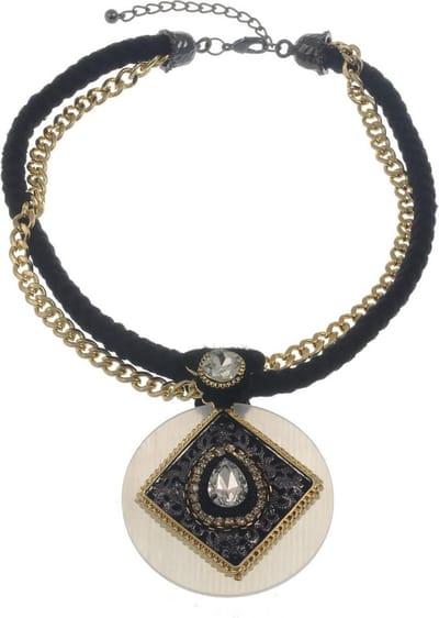 Behave® Dames Ketting - AB Glas Stenen, Gouden Gourmette Ketting, Zwart Koord