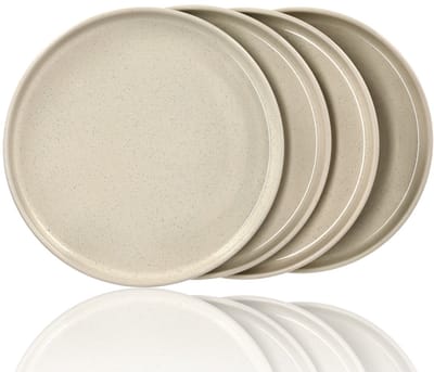 Dinerborden Set van 4 – Crème Keramische Borden 26,3 cm – Glanzend Servies met Opstaande Rand – Geschikt voor Horeca, Restaurants en Kersttafel