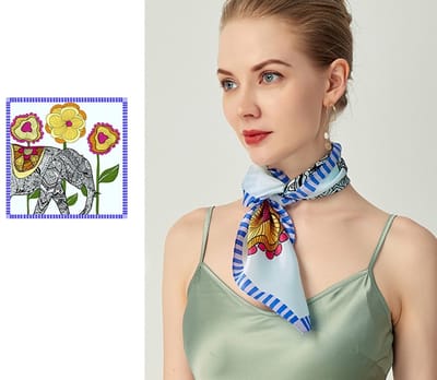 Zijden Sjaal – Halsdoek Zijde – Bloemen Print – Sjaal Dames – 52 x 52 cm