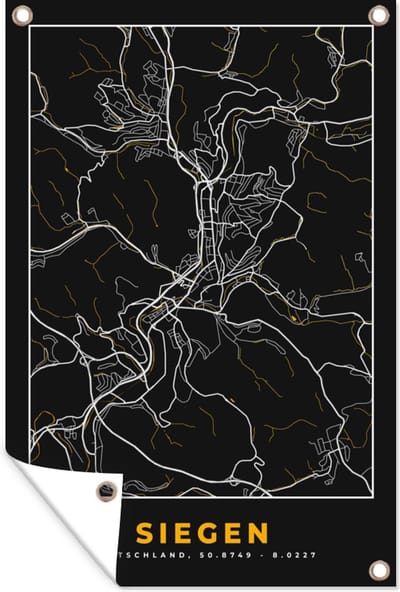Muurdecoratie Siegen - Stadskaart - Plattegrond - Goud - Duitsland - Kaart - 120x180 cm - Tuinposter - Tuindoek