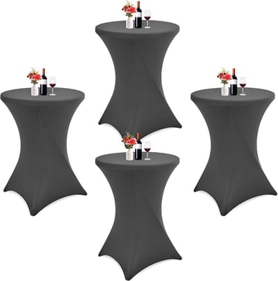 4x Cocktail Tafelhoes Spandex Stretch 80x110cm Donkergrijs voor Hoge Ronde Bartafel