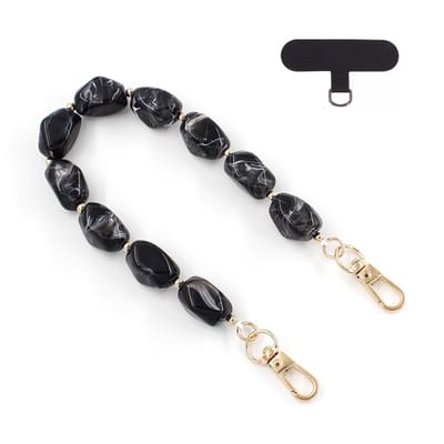 Telefoonkoord - Kralen Zwart | Lengte 32 cm | Acryl/Bijoux | Fashion Favorite