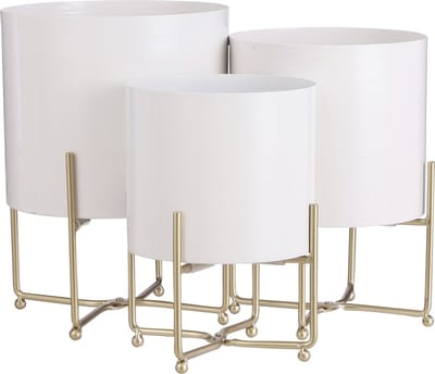 Mica Decorations Aries Bloempot op Standaard - Set van 3 - H32 x Ø24 cm - Wit