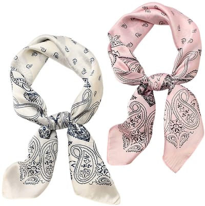 Dailygoods- Sjaal 2-delig - Zijden Sjaal - Bedrukte Sjaal - Elegante Sjaal - Modieuze Sjaal - 70 x 70 cm - Roze/Wit - Halsdoek