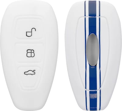 kwmobile autosleutel hoesje geschikt voor Ford 3-knops autosleutel Keyless Go - Autosleutel behuizing in blauw / wit - Rallystrepen design