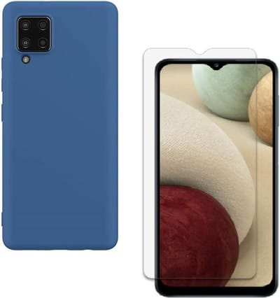 Solid hoesje Geschikt voor: Samsung Galaxy A42 5G Soft Touch Liquid Silicone Flexible TPU Rubber - Blauw Azuur  + 1X Screenprotector Tempered Glass