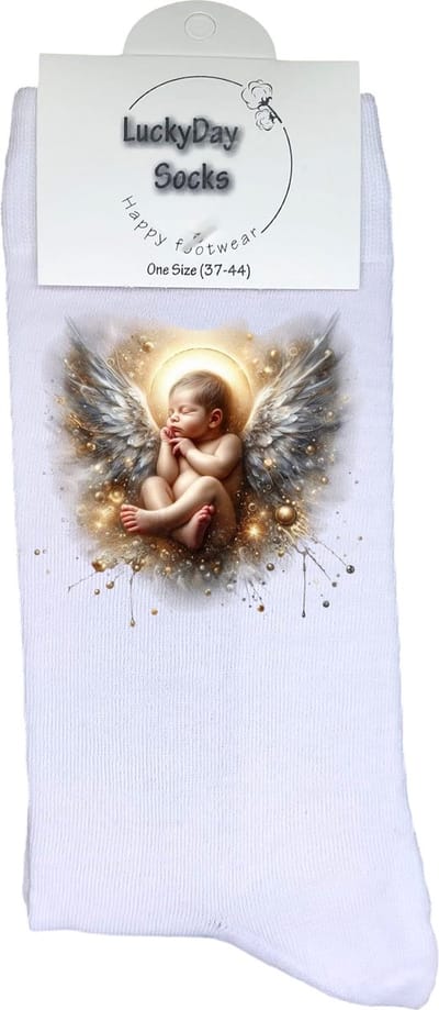 Engel baby - Opkikkertje - Grappige sokken - Valentijn cadeau - Verjaardag cadeau - Kerst cadeau - Grappige sokken - Leuke sokken - Vrolijke sokken - Kerst sokken - Condoleance - Regenboog baby - Vaderdag - Moederdag - Socks maken Happy - 37-44 -