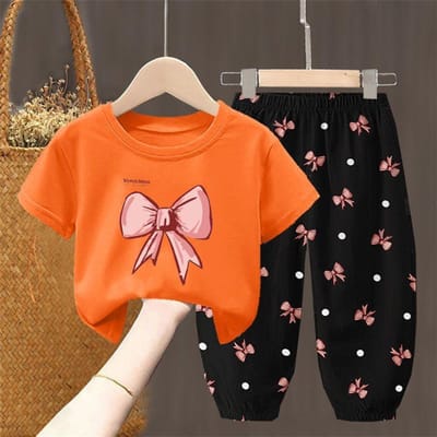 Ensembles d'été Vêtements pour enfants Filles Enfants Tout-petits Vêtements Mignon Mode T-shirt Haut Pantalon 2 Pièces Vêtements pour bébé fille 90 (1 to 2 Years)