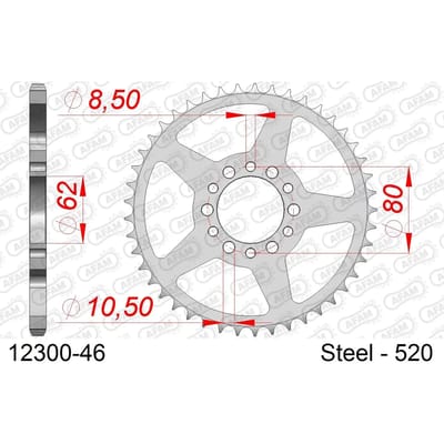 Stalen tandwiel Afam 520 46 dents
