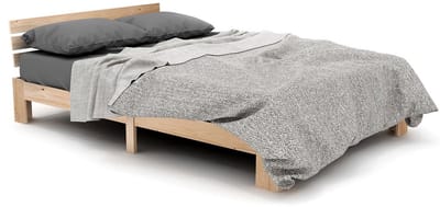 Merax Houten Bed met Hoofdeinde - 140x200 cm - Massief Hout - Lattenbodem - Natuurlijk Kleur - Geschikt als Logeerbed