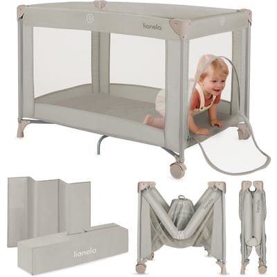 Lionelo Amelie Campingbedje 3in1: Baby bed + Reisbedje + Box – met Comfortabele Matras – Compact en Licht – Zij-ingang – Reistas – 70x100 cm