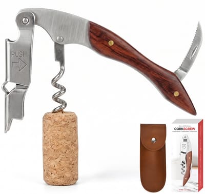 AoraKitchen Kurkentrekker - Wijnopener - Flesopener - 3 in 1 set - Kurkentrekker Wijn - RVS Kelnersmes - Bieropener