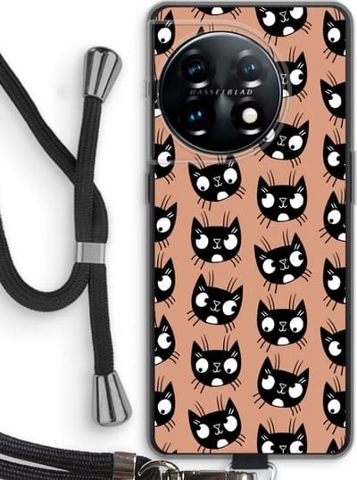 Case Company® - Hoesje met koord geschikt voor OnePlus 11 hoesje met Koord - Kat - Telefoonhoesje met Zwart Koord - Bescherming aan alle Kanten en Over de Schermrand