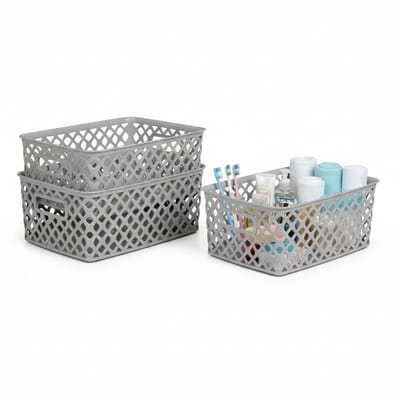 Storage Solutions Kast Opbergmand - 3x - van kunststof - grijs - 19 x 25 x 10 cm - 4 liter - organizer box