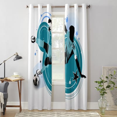 Voetballer Silhouet Raamgordijnen voor Woonkamer Slaapkamer Gordijn Modern Keuken Jaloezieën Drapes Gordijnen 135W x 60H(cm) x1 white