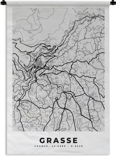 Wandkleed - Wanddoek - Frankrijk - Plattegrond - Kaart - Grasse - Stadskaart - 120x180 cm - Wandtapijt