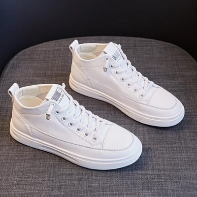 Toplaag Koeienhuid High-top Echt Leer Kleine Witte Schoenen voor Dames In Nieuwe Alles-match Platte Zool Casual Koreaanse Stijl Sneakers voor Dames 37 gray